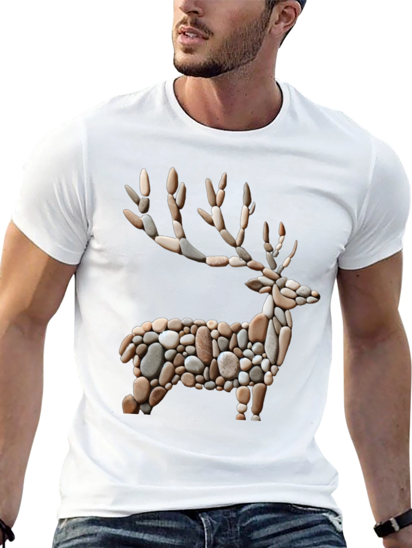 Black Stone Deer Graphic Tee - Unique Nature Inspired Design view 13