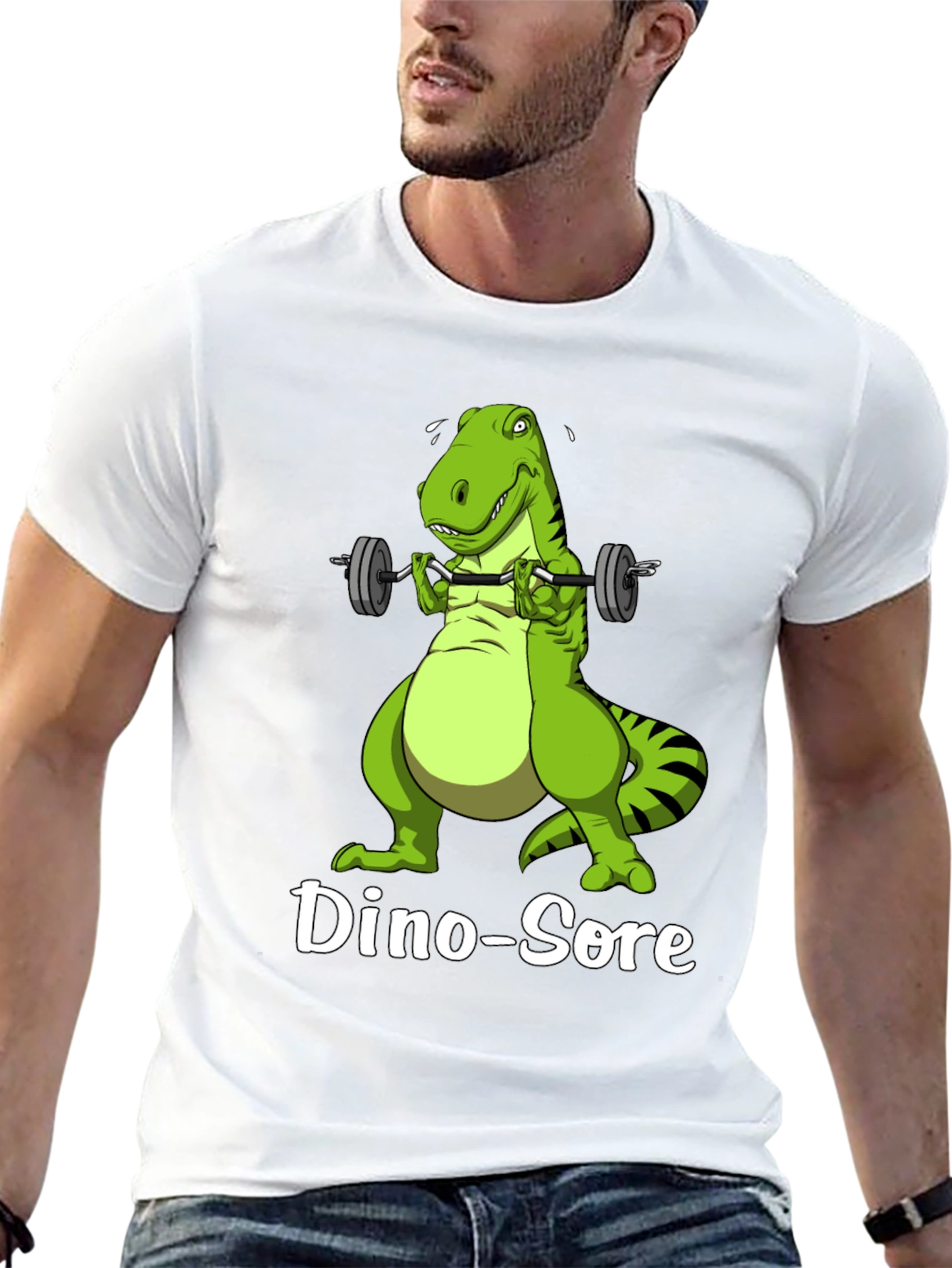 Black Dino-Sore T-Shirt: Funny Gym Dinosaur Workout Tee view 13
