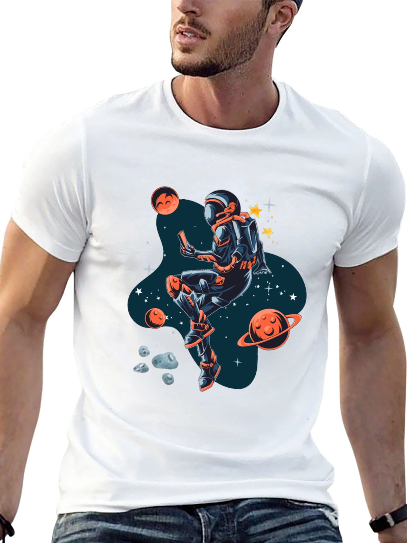 Black Astronaut in Space T-Shirt view 13