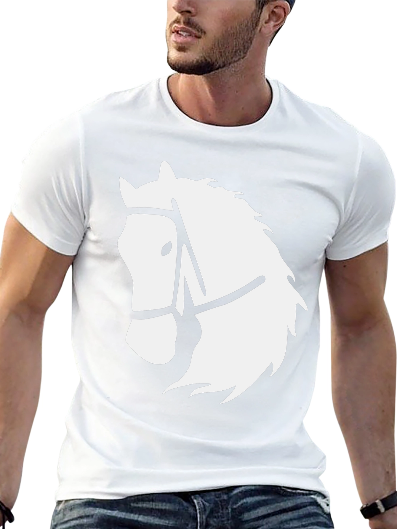 Black Black T-Shirt with White Horse Head Graphic view 13