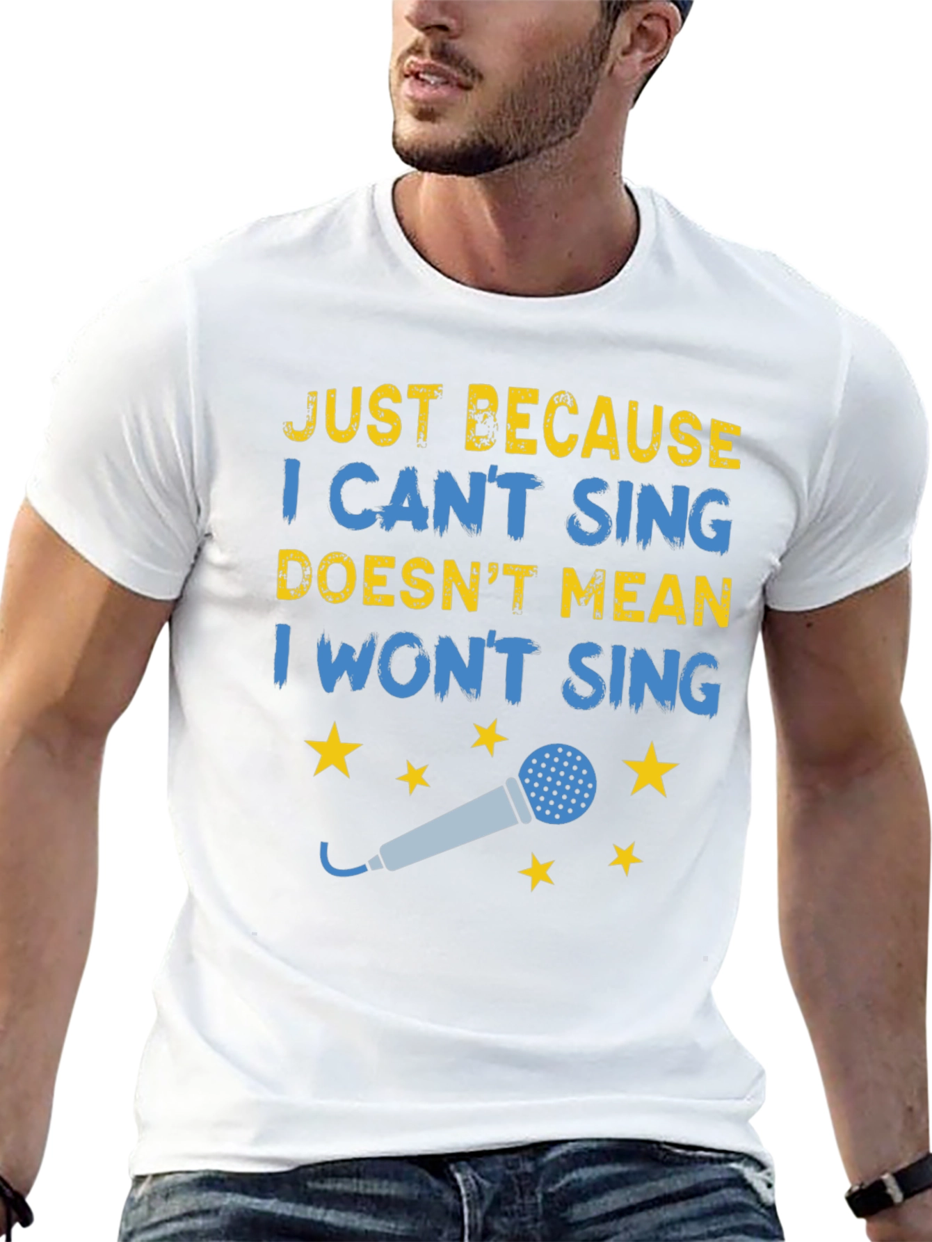 Black Funny Singing T-Shirt - Just Because I Can't Sing view 13