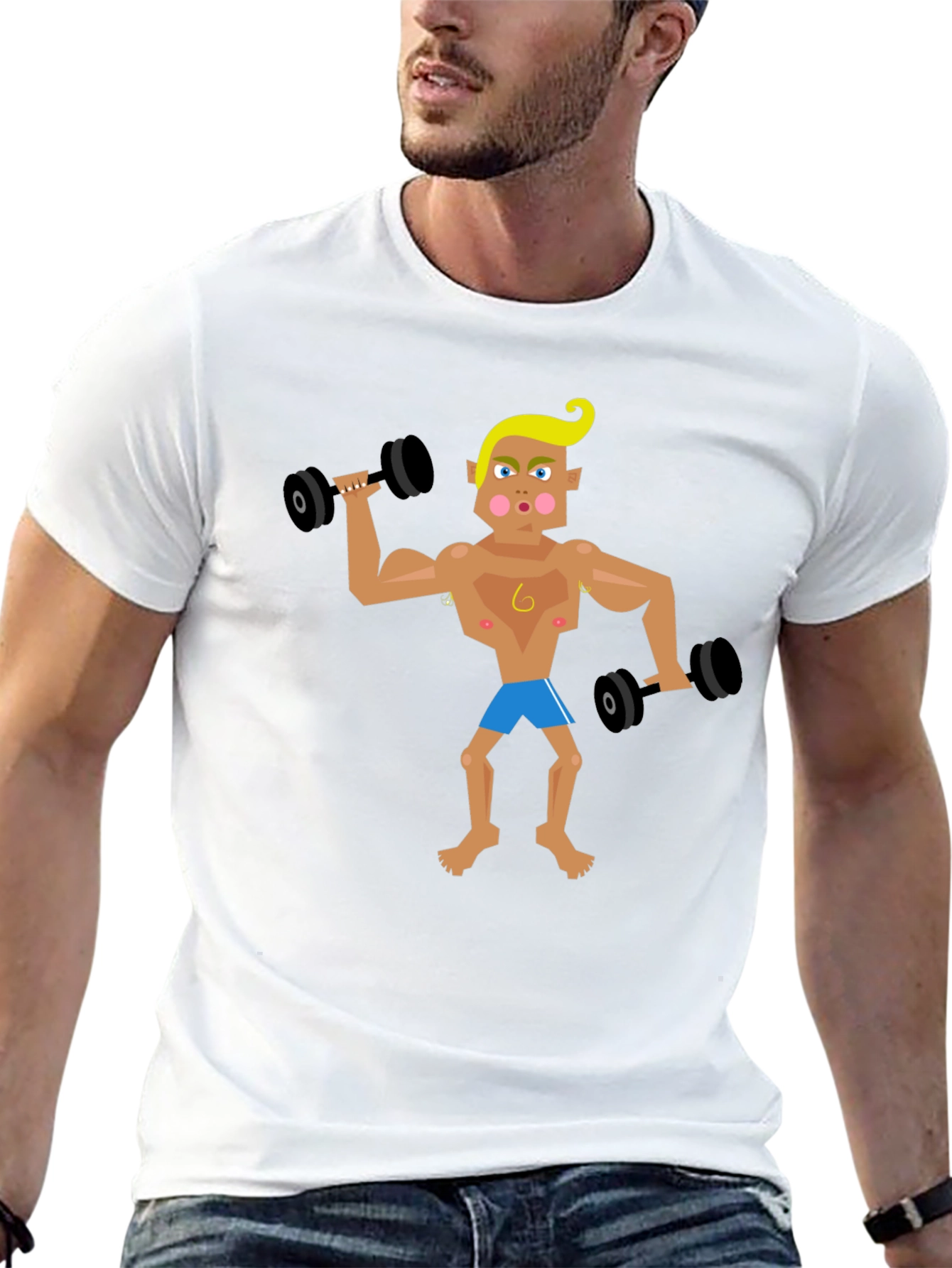 Black Cartoon Gym Bro T-Shirt view 13