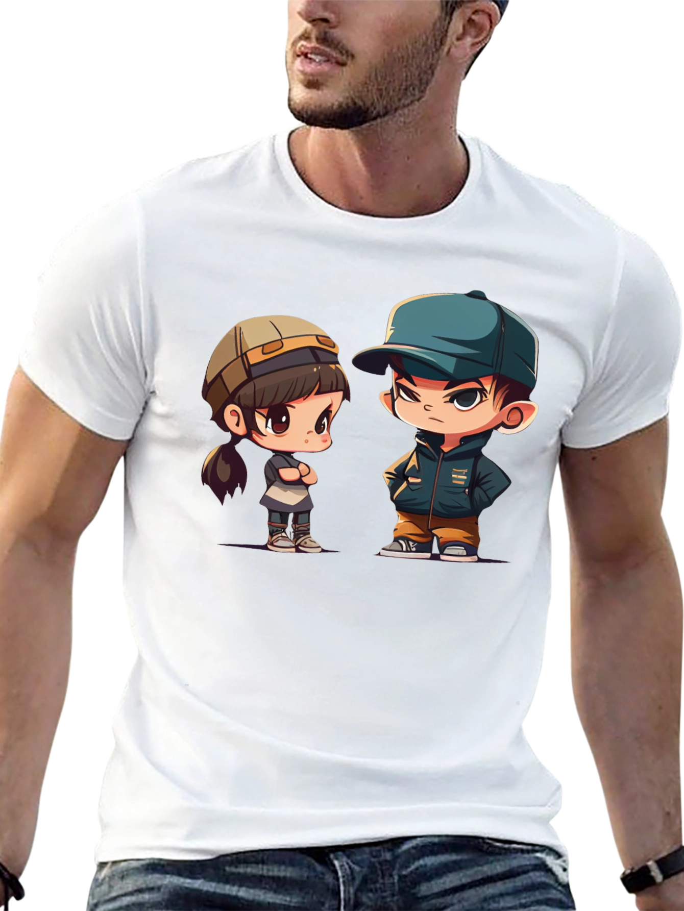 Black Cute Cartoon Couple Graphic T-Shirt view 13