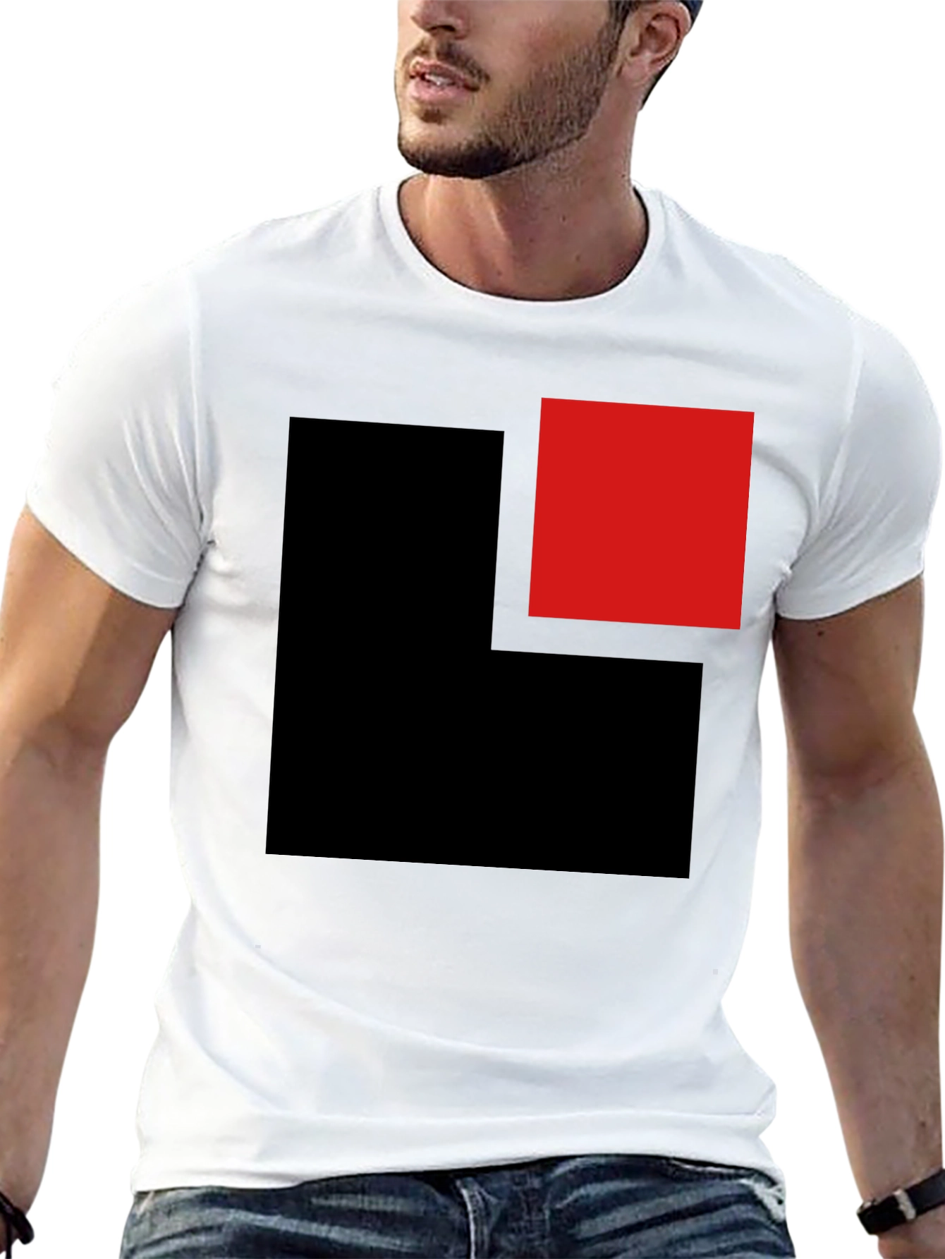 Black Modern Black T-Shirt with Geometric Block Design view 13