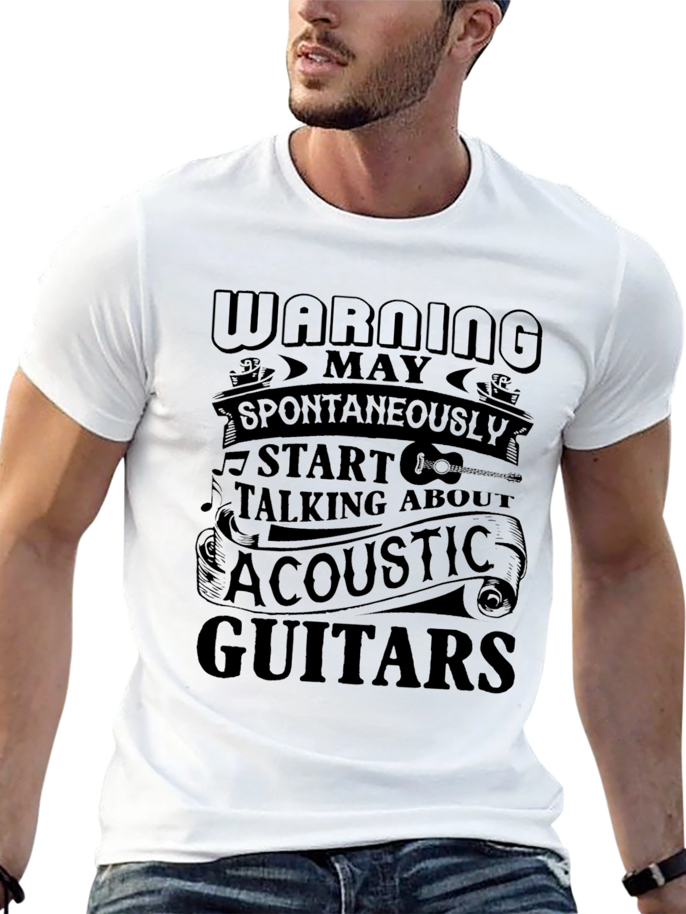 Black Acoustic Guitar Fan T-Shirt view 13