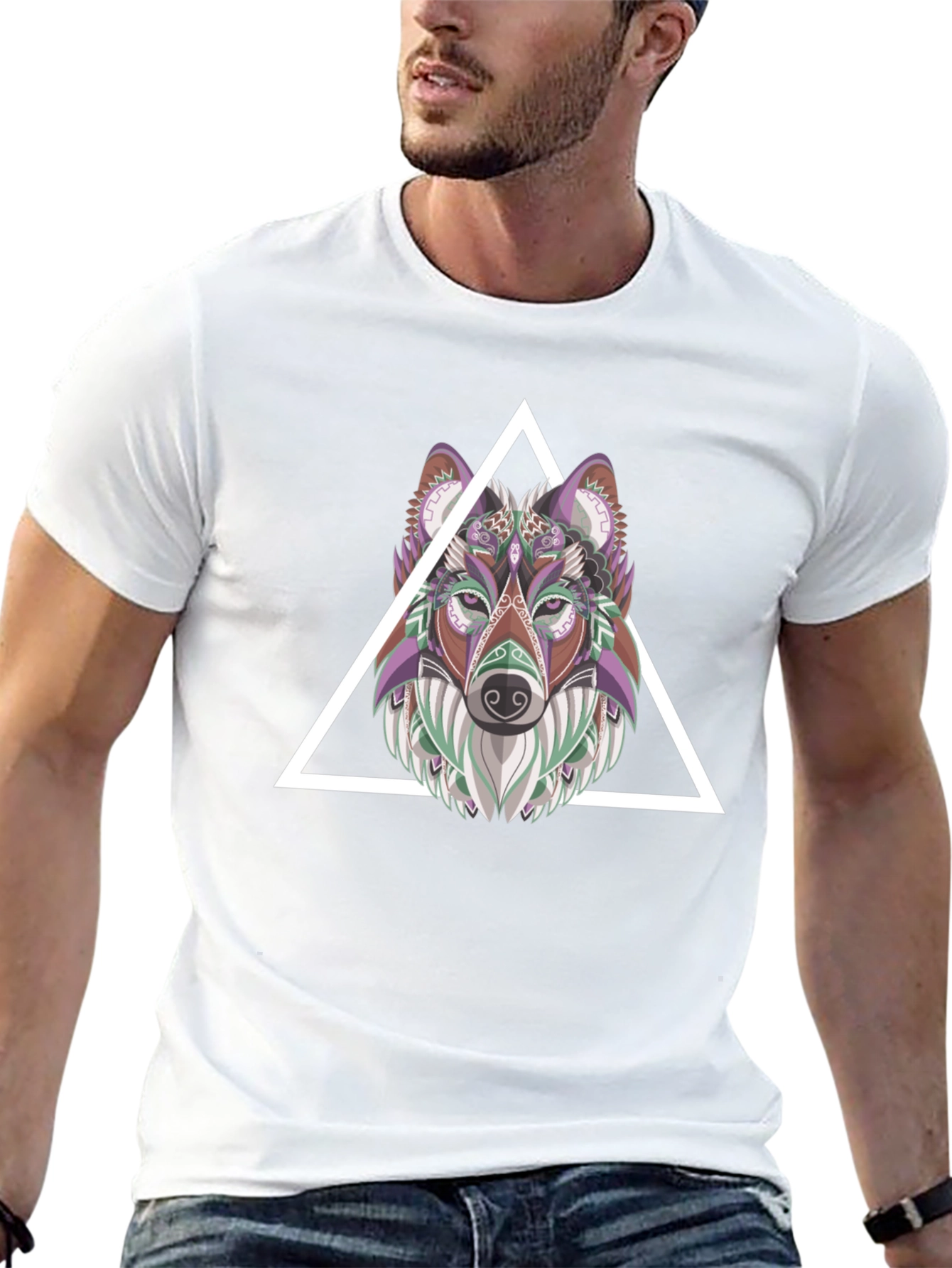 Black Geometric Wolf T-Shirt - Modern Graphic Tee view 13