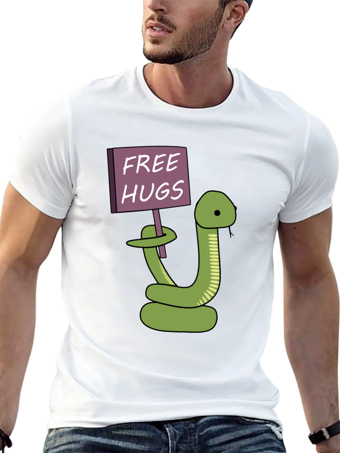Black Free Hugs Snake T-Shirt - Funny Cartoon Graphic Tee view 13