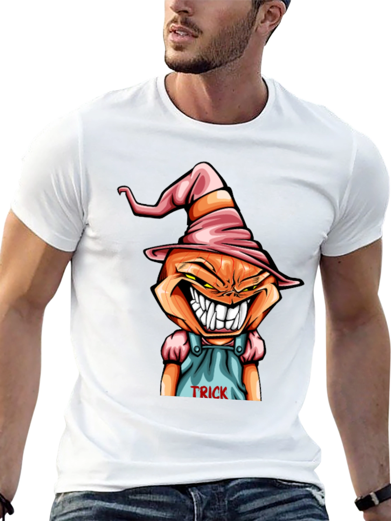 Black Spooky Pumpkin "Trick" T-Shirt view 13