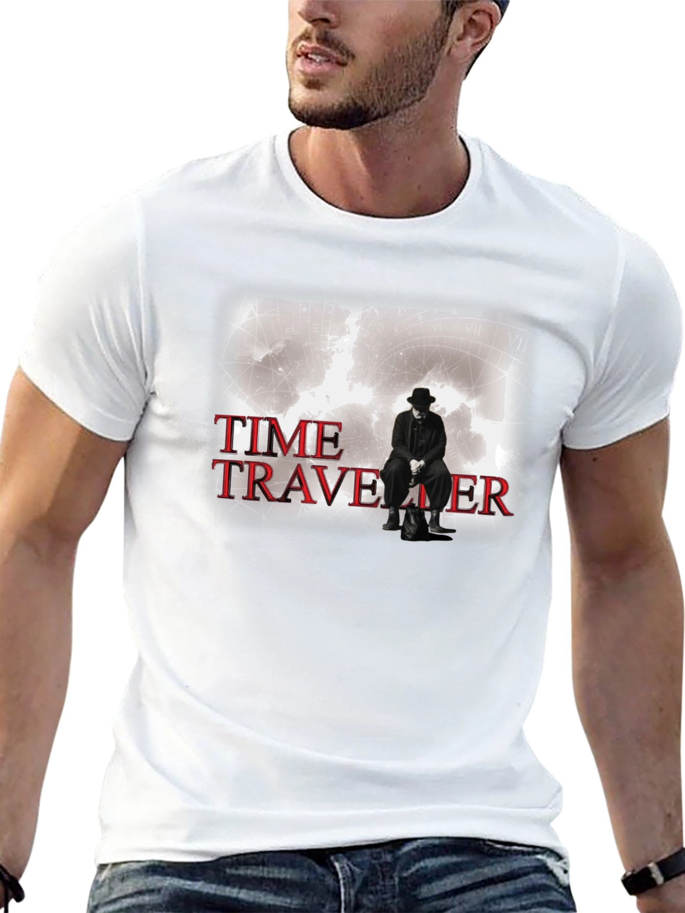 Black Time Traveler Graphic Tee - Black Cotton T-Shirt view 13