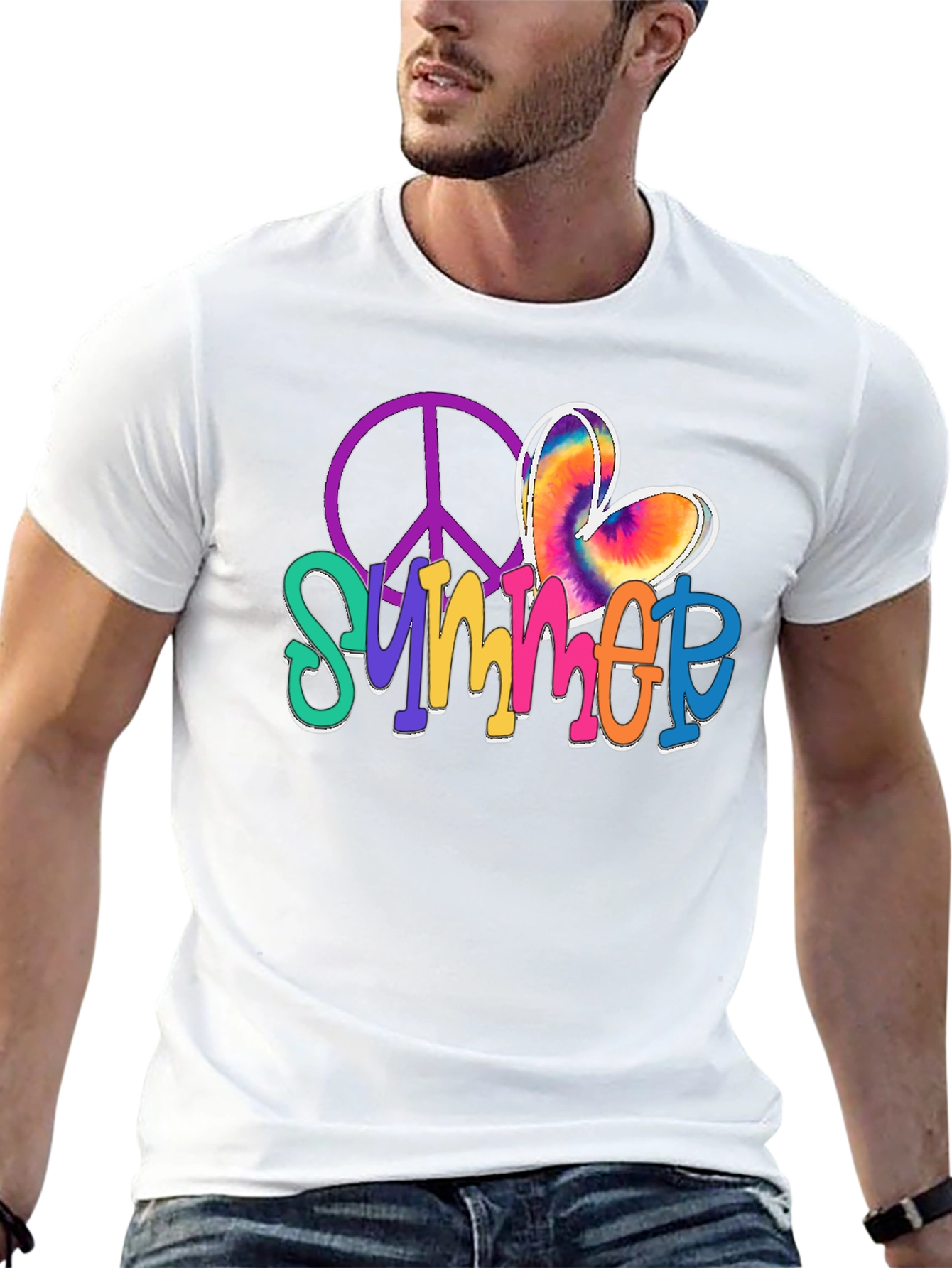 Black Summer Peace Sign Graphic Tee view 13