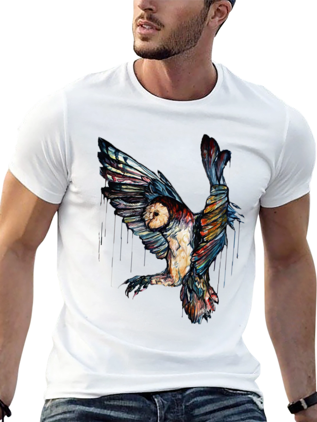 Black Owl Graphic Print Black T-Shirt view 13