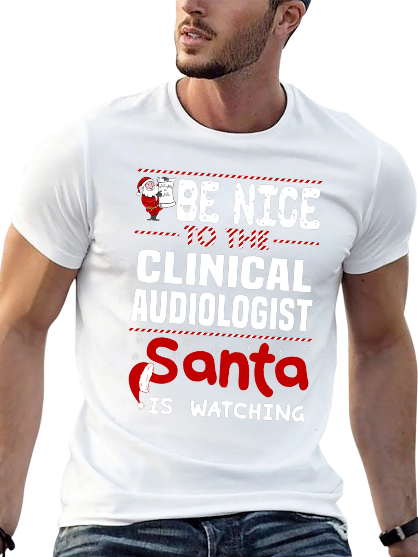 Clinical Audiologist Santa Watching T-Shirt - 13