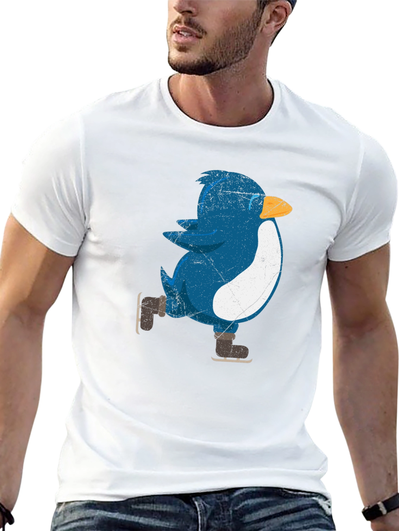 Black Skating Penguin Graphic Tee - Fun Novelty Shirt view 13