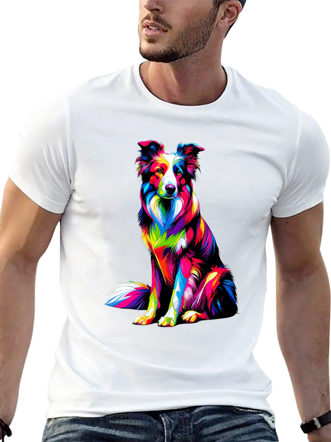 Black Colorful Dog Graphic Tee - Border Collie T-Shirt view 13