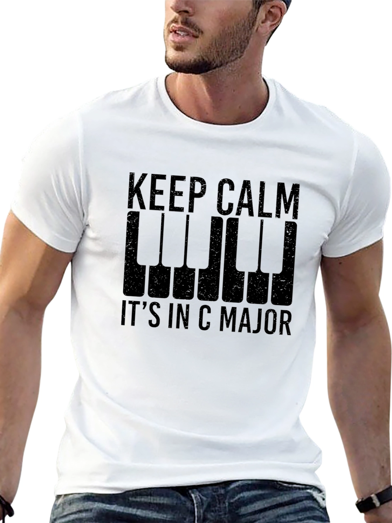 Black Keep Calm It's In C Major - Black T-Shirt view 13