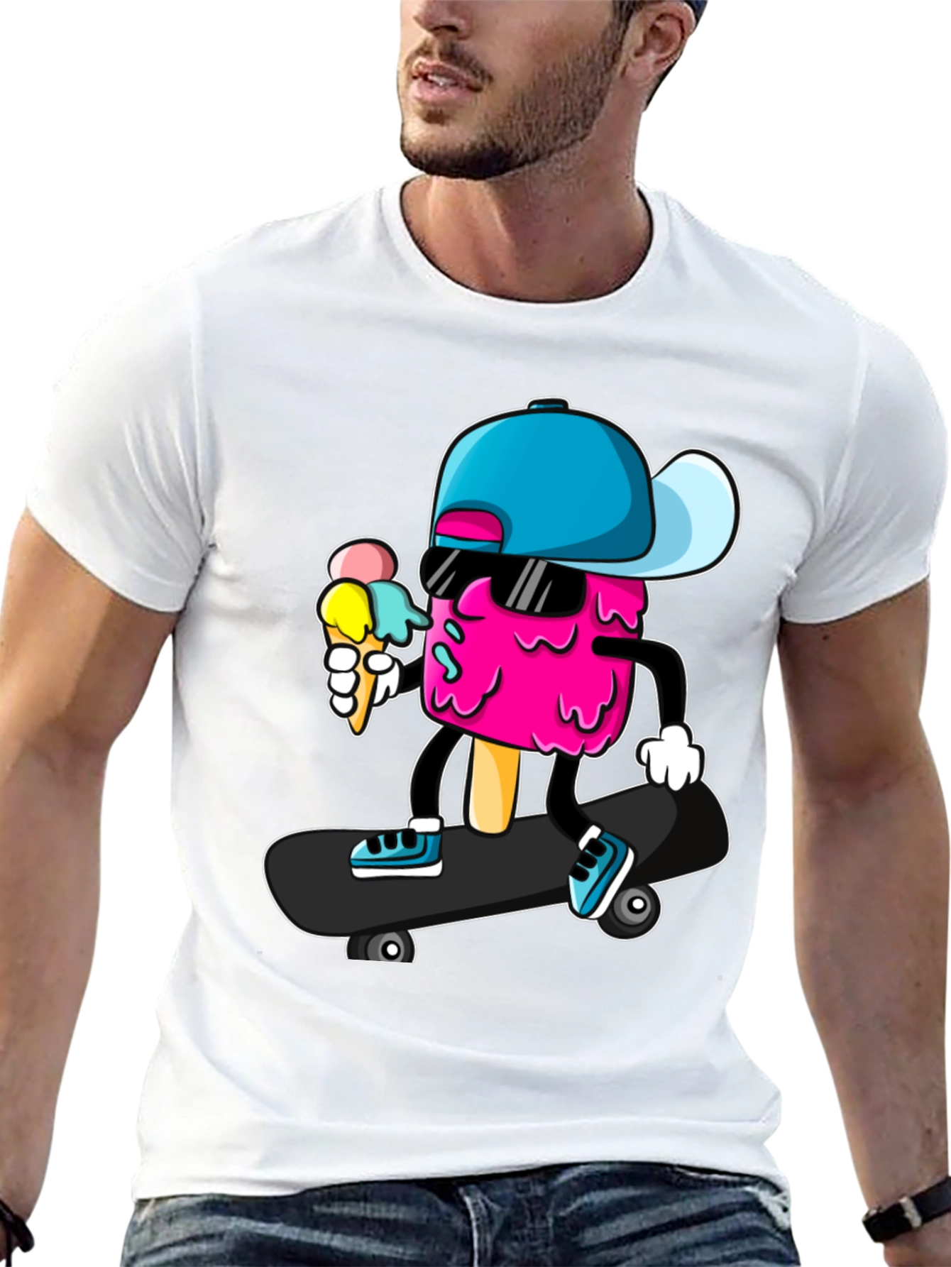 Black Cool Ice Cream Skateboarder Graphic Tee view 13