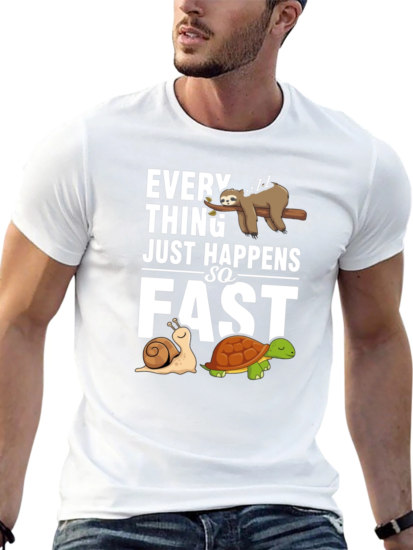 Black Funny Sloth, Snail, and Turtle Graphic T-Shirt view 13
