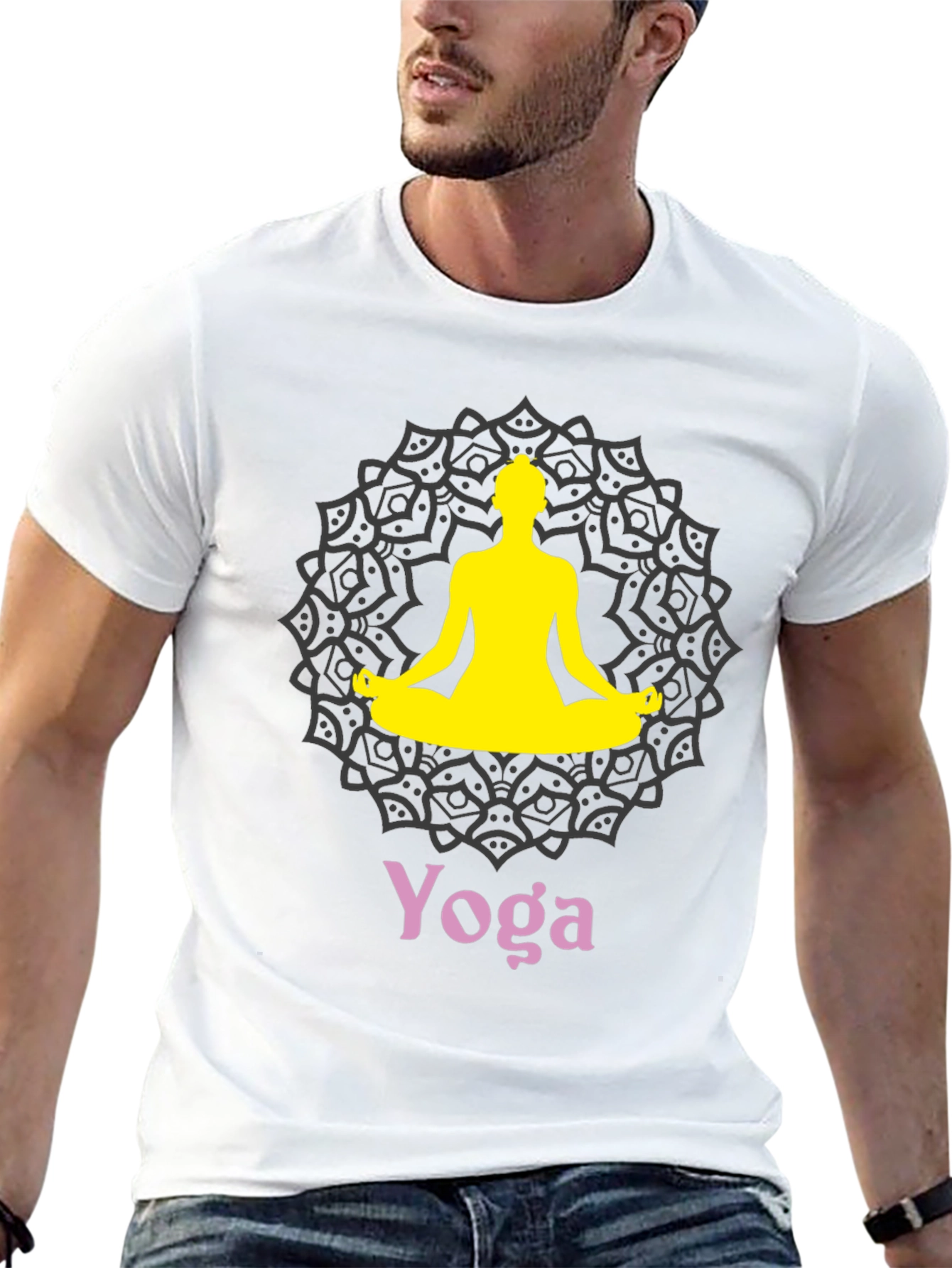 Black Yoga Mandala Graphic T-Shirt view 13