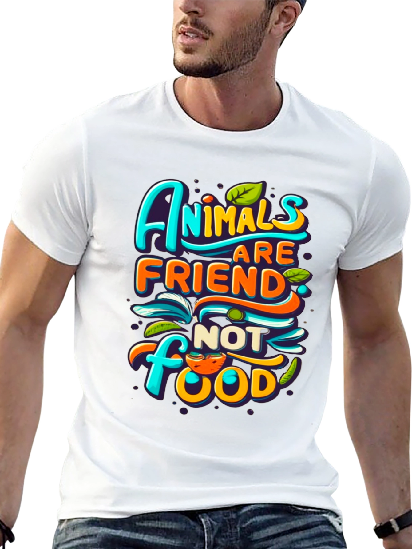 Black Vegan T-Shirt: Animals are Friends, Not Food! view 13