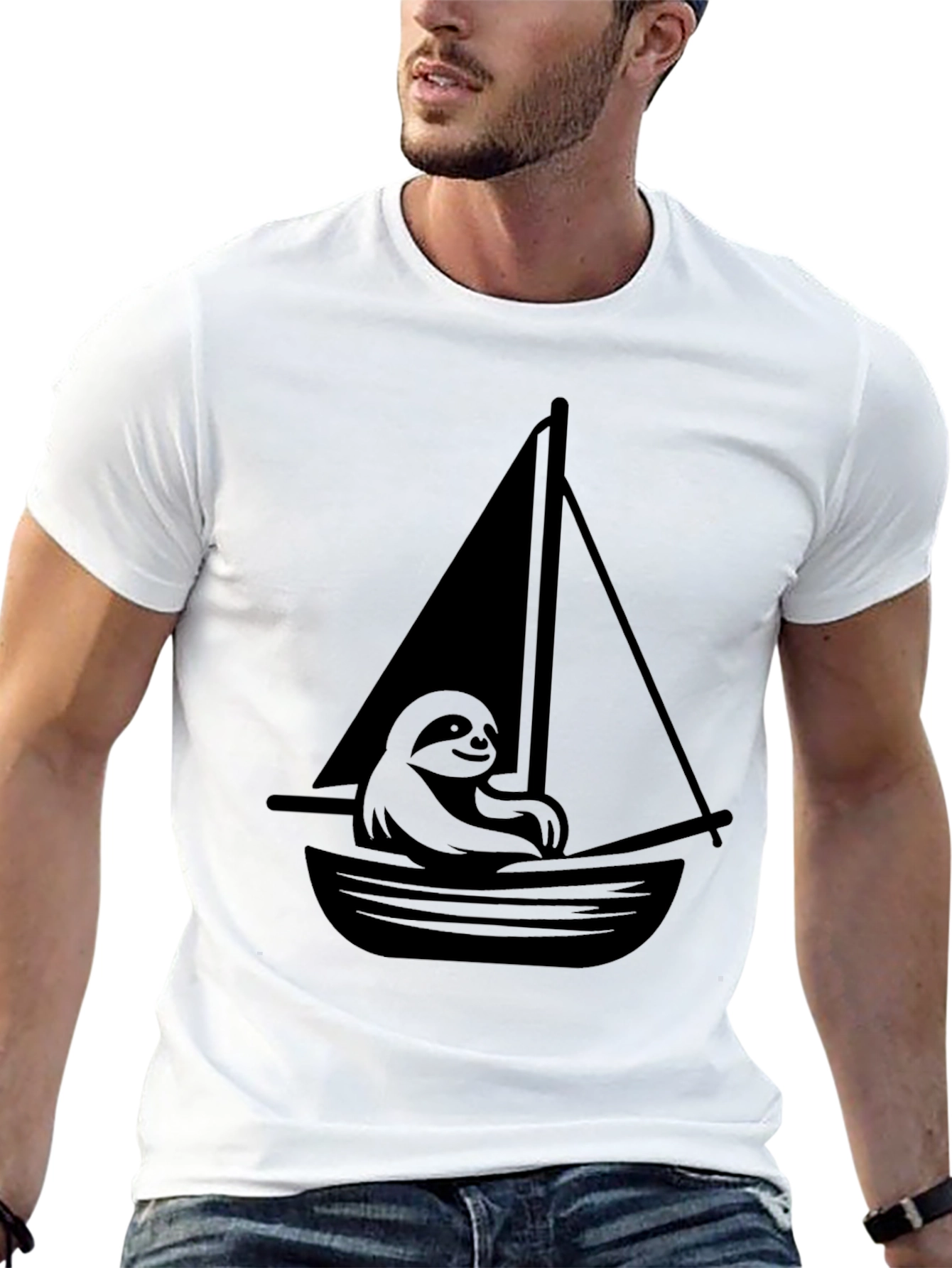 Black Sloth on a Sailboat Graphic T-Shirt view 13