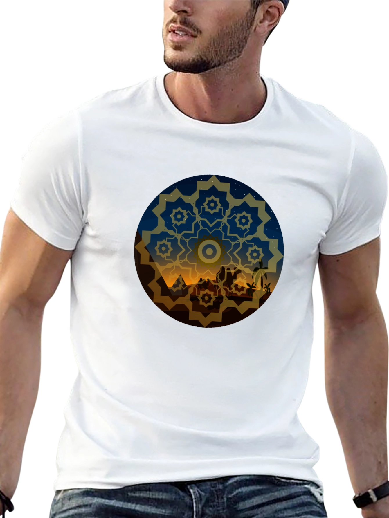 Black Desert Night Mandala Graphic Tee - Black view 13