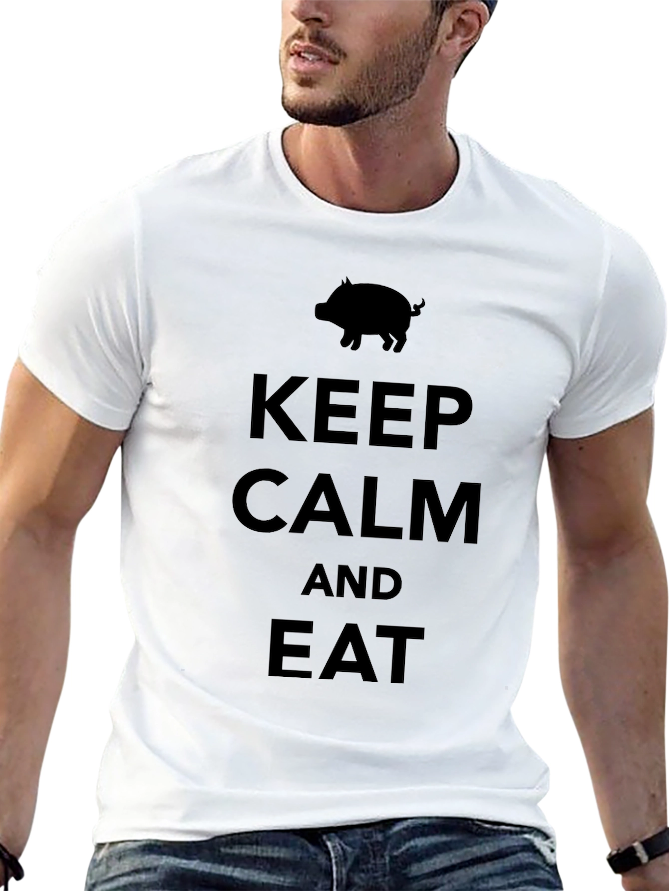 Black Keep Calm and Eat Pig Funny Black T-Shirt view 13