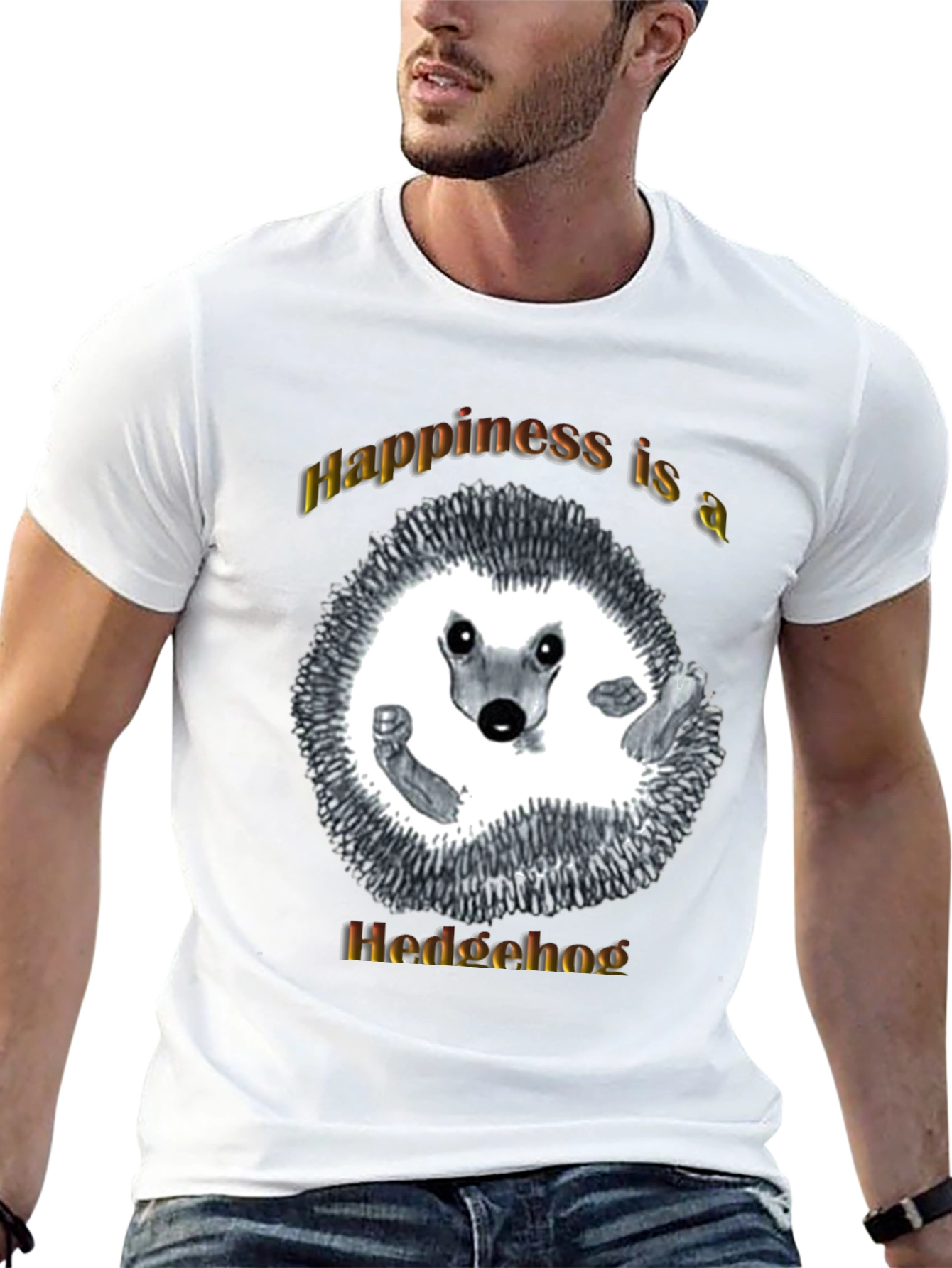 Black Happiness Hedgehog Graphic T-Shirt - Black view 13
