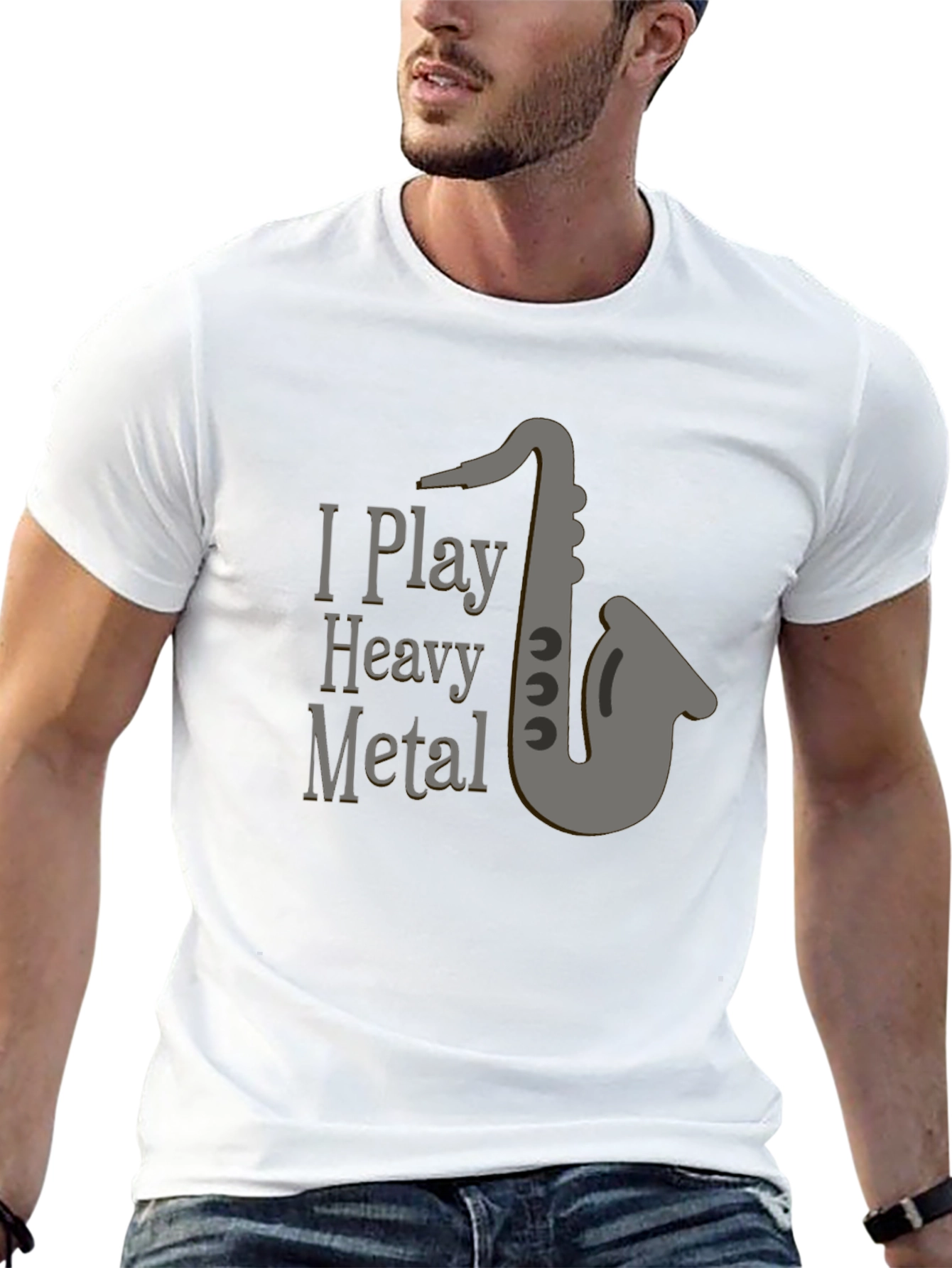 Black I Play Heavy Metal T-Shirt - Saxophone Design view 13