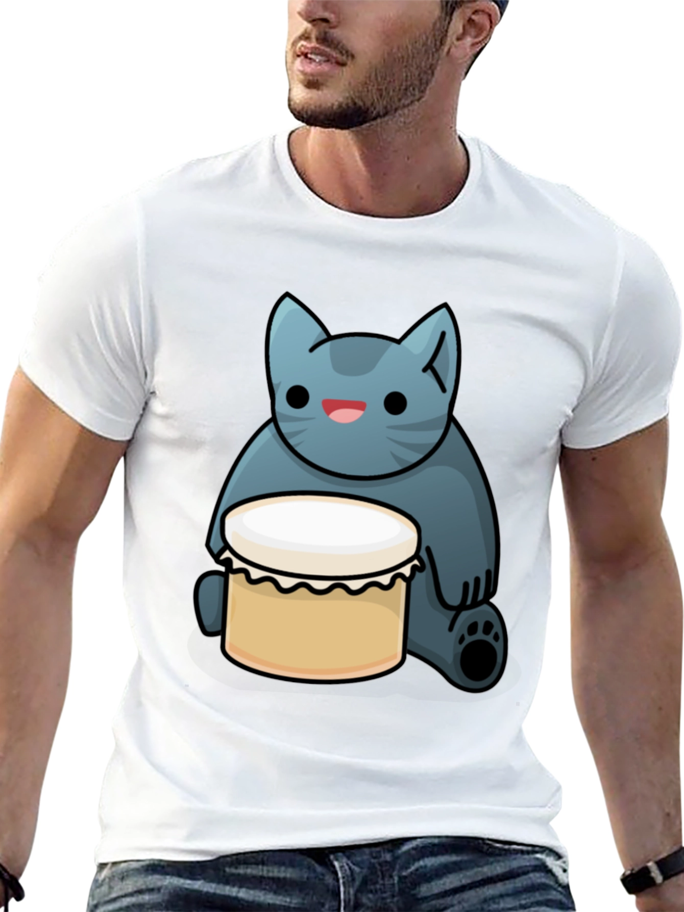 Black Cat Drum T-Shirt - Black, Fun Graphic Tee view 13