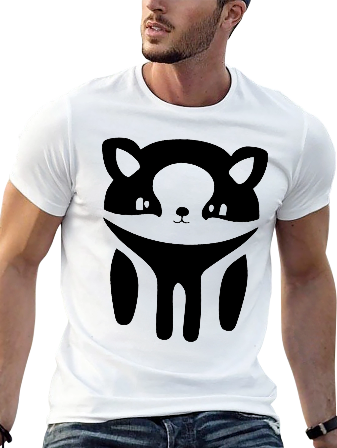 Minimalist Raccoon Graphic Black T-Shirt - 13