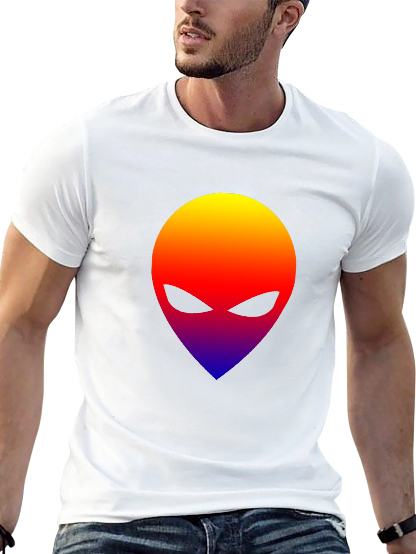 Black Alien Head Graphic T-Shirt - Gradient Design view 13