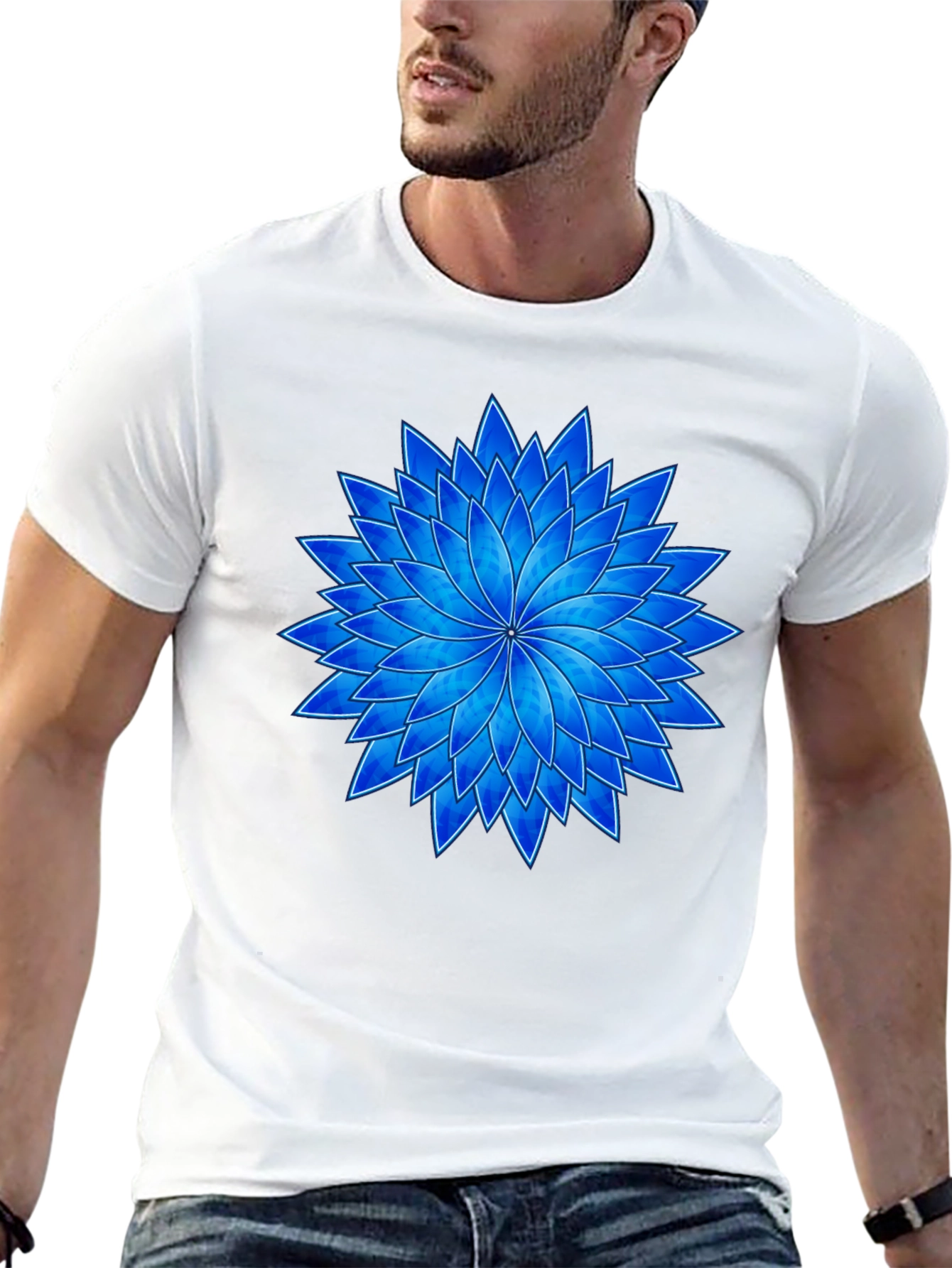 Black Blue Flower Graphic Black T-Shirt view 13