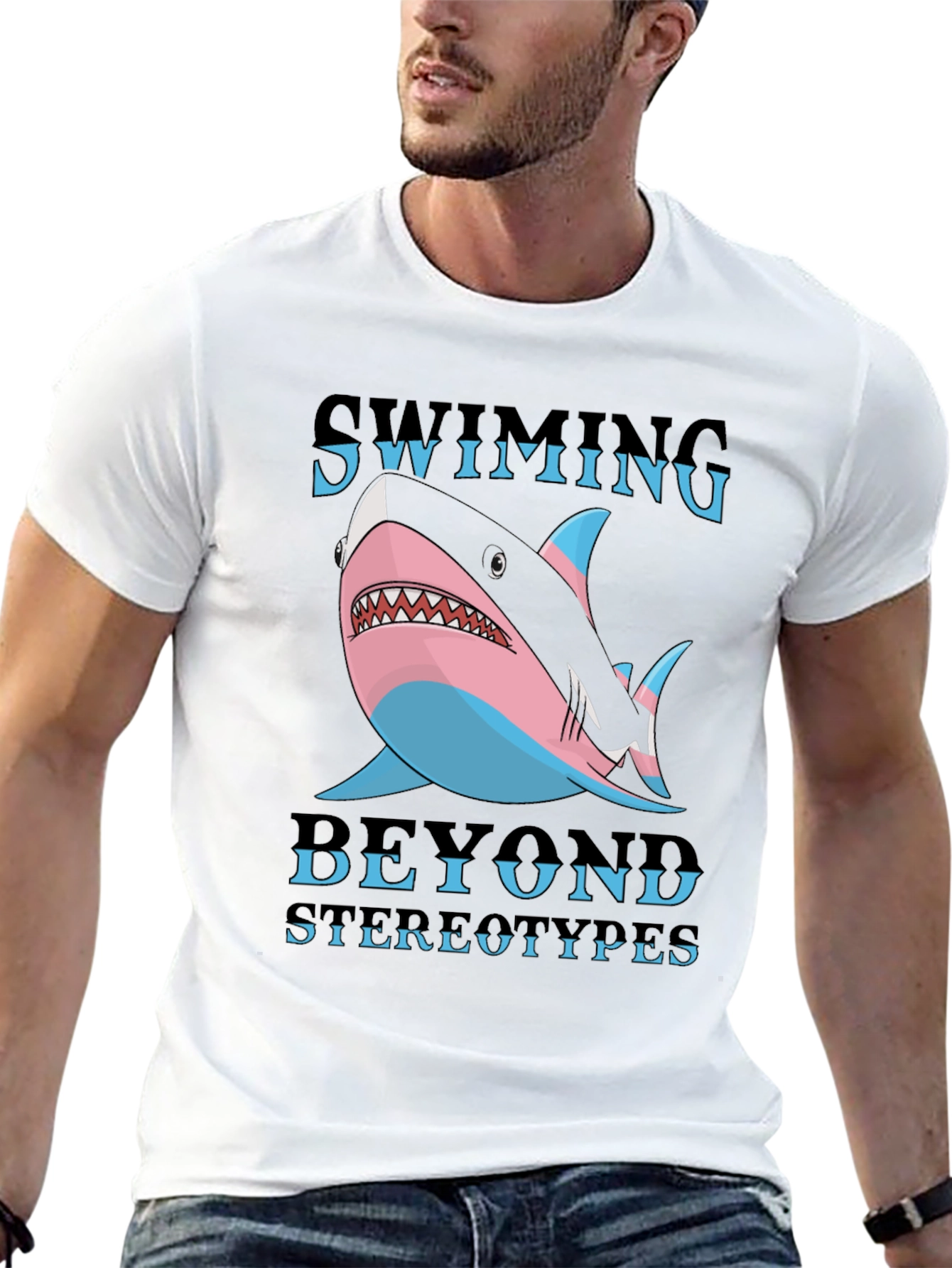 Black Swimming Beyond Stereotypes Shark T-Shirt view 13