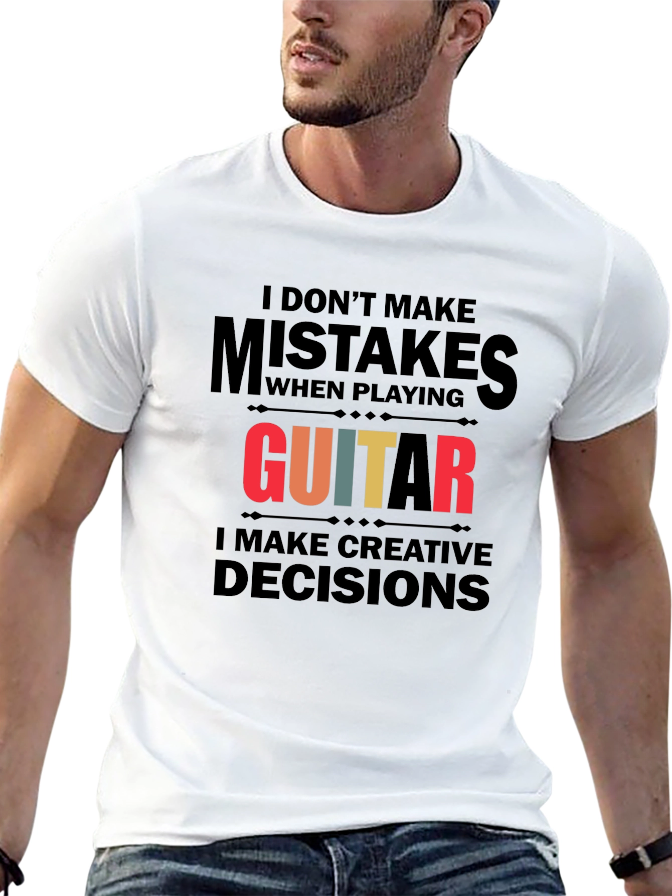Black Guitar Player Creative Decisions Graphic Tee view 13