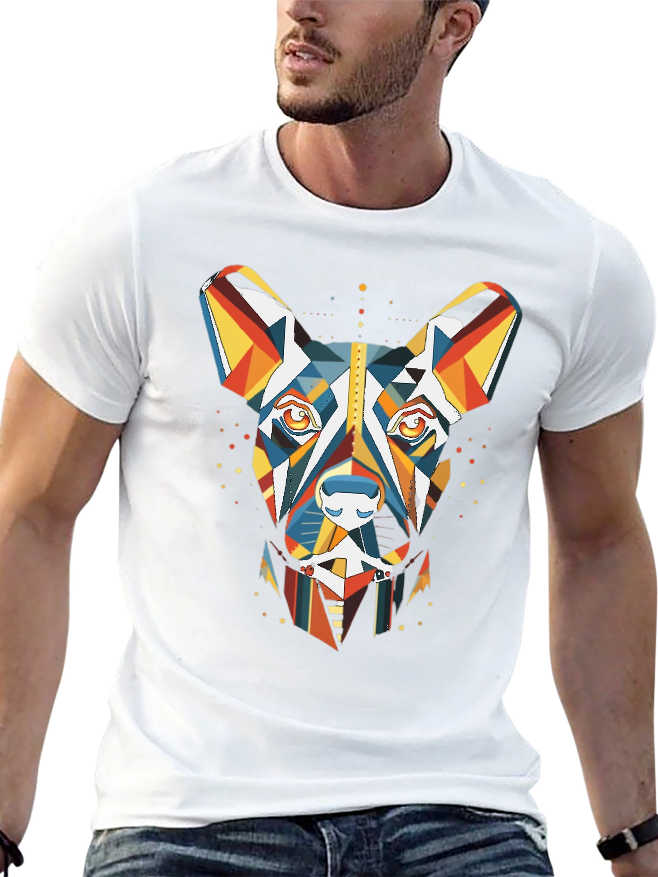 Black Geometric Dog Graphic Tee - Modern Art Shirt view 13