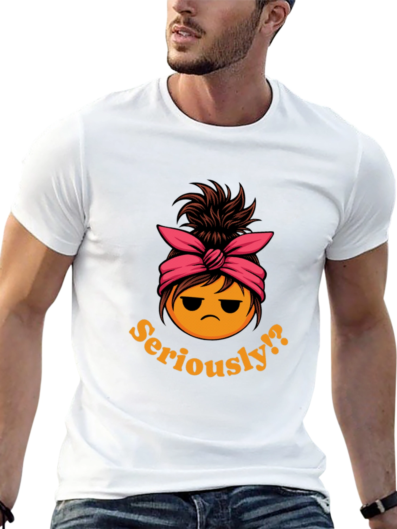 Black Seriously?! Messy Bun Emoji T-Shirt view 13