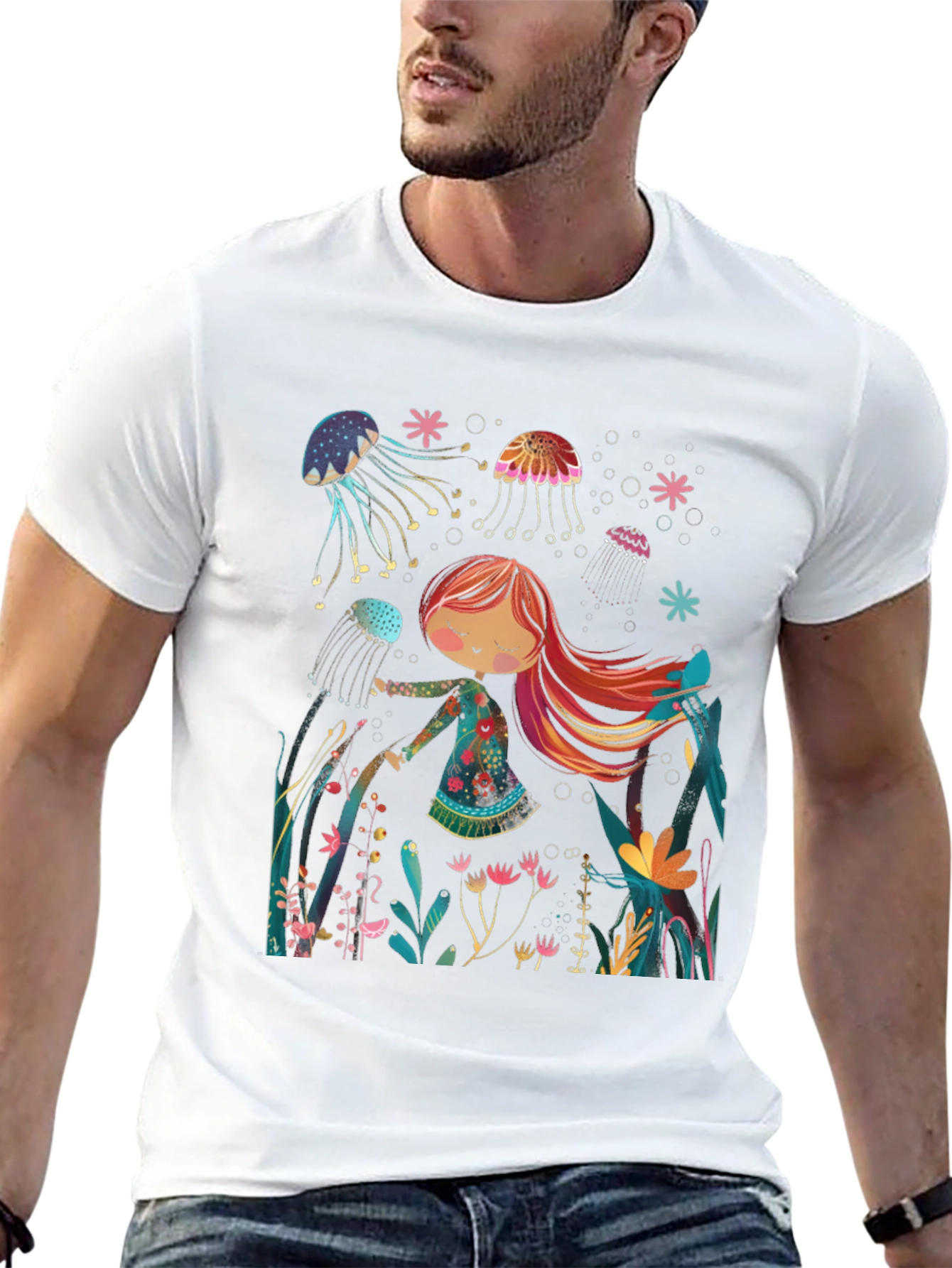 Black Whimsical Jellyfish T-Shirt - Unique Graphic Tee view 13