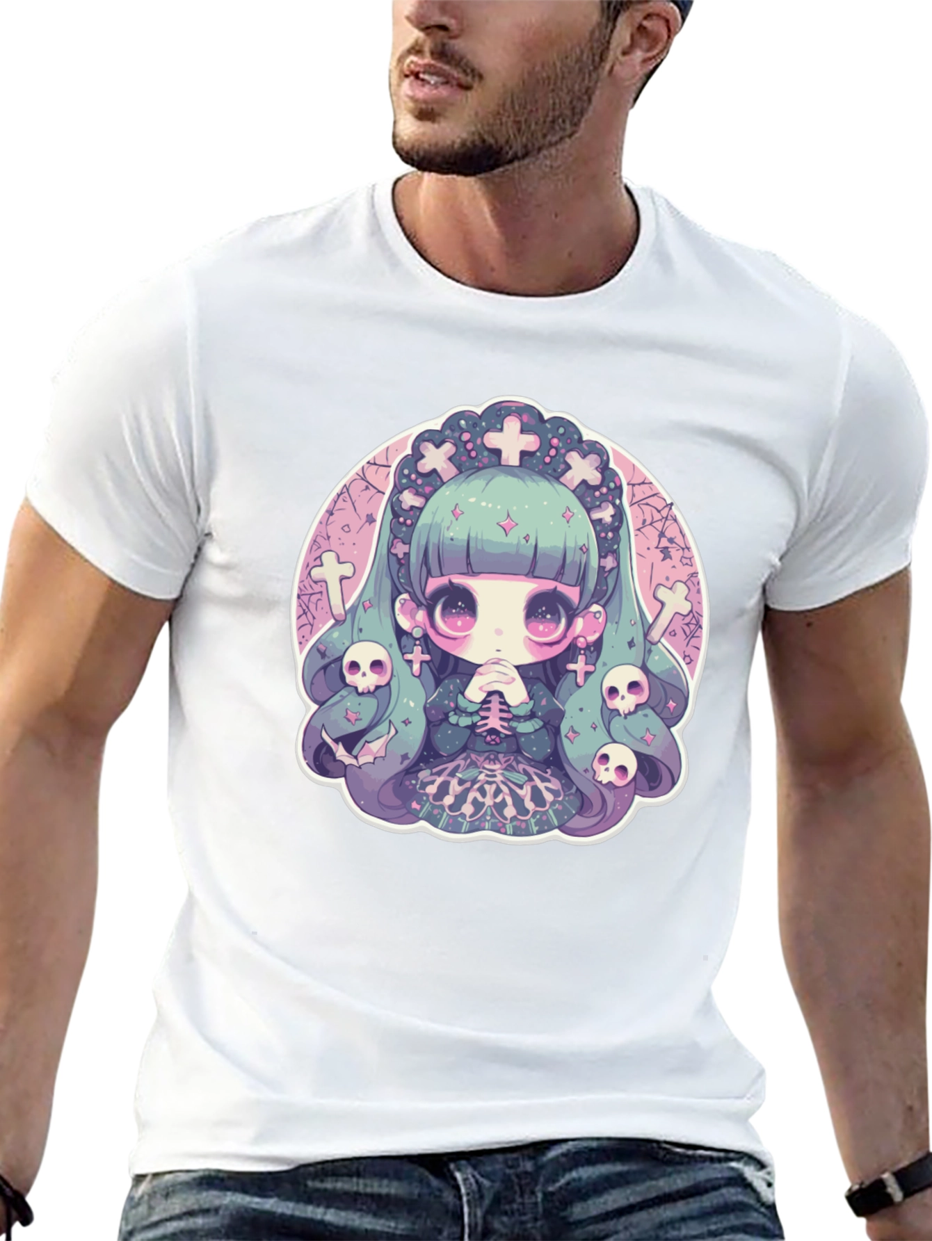 Black Gothic Anime Girl T-Shirt view 13