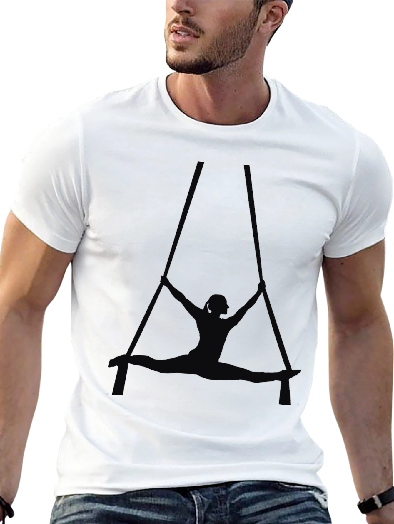 Black Aerial Silk Silhouette Black T-Shirt view 13