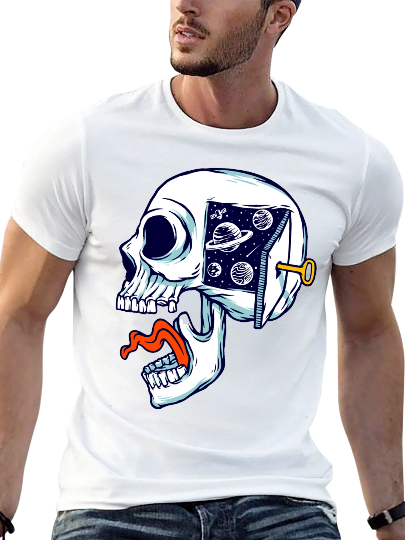 Black Cosmic Skull T-Shirt - Unisex Graphic Tee view 13