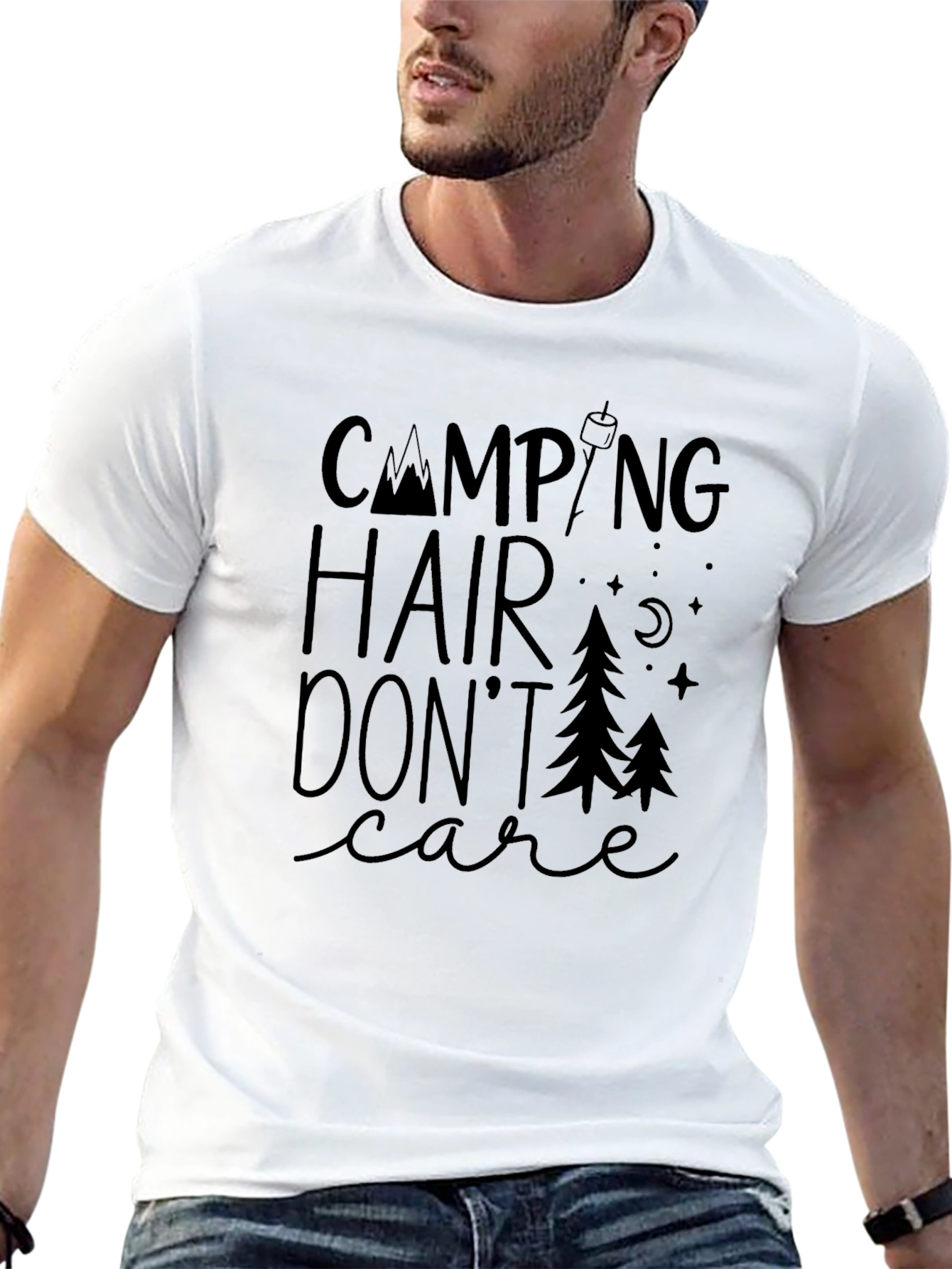 Black Camping Hair Don't Care Graphic T-Shirt view 13