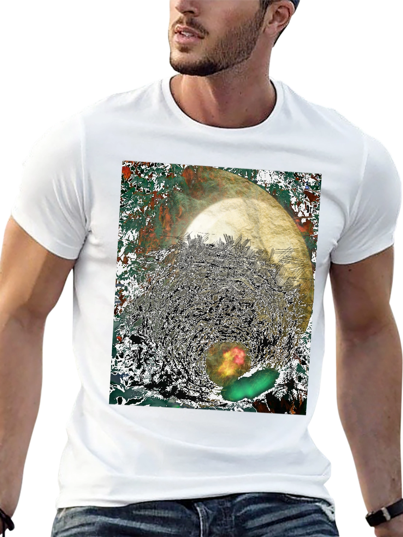 Black Abstract Print Tee - Unique Graphic T-Shirt view 13