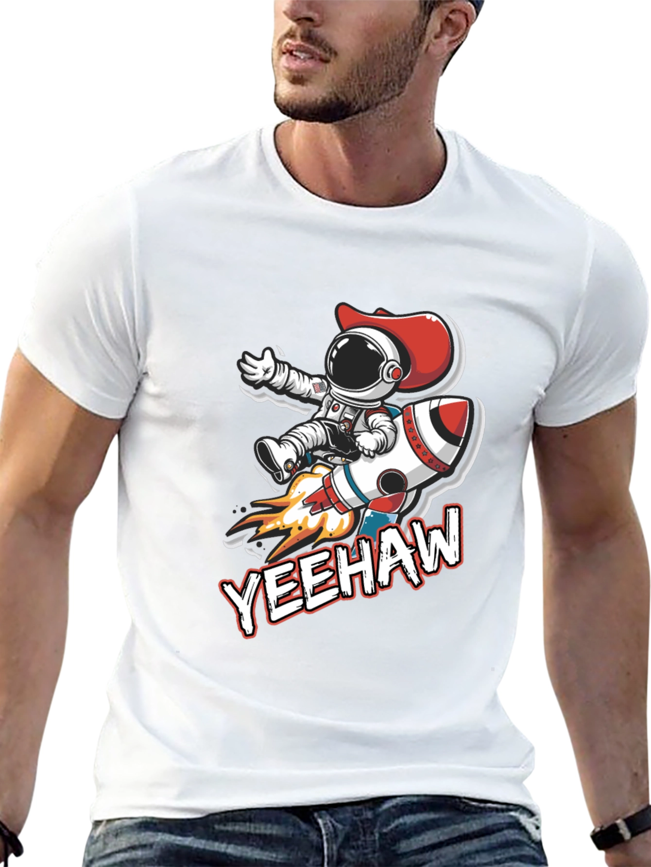 Black Yeehaw Astronaut T-Shirt: Space Cowboy Design view 13