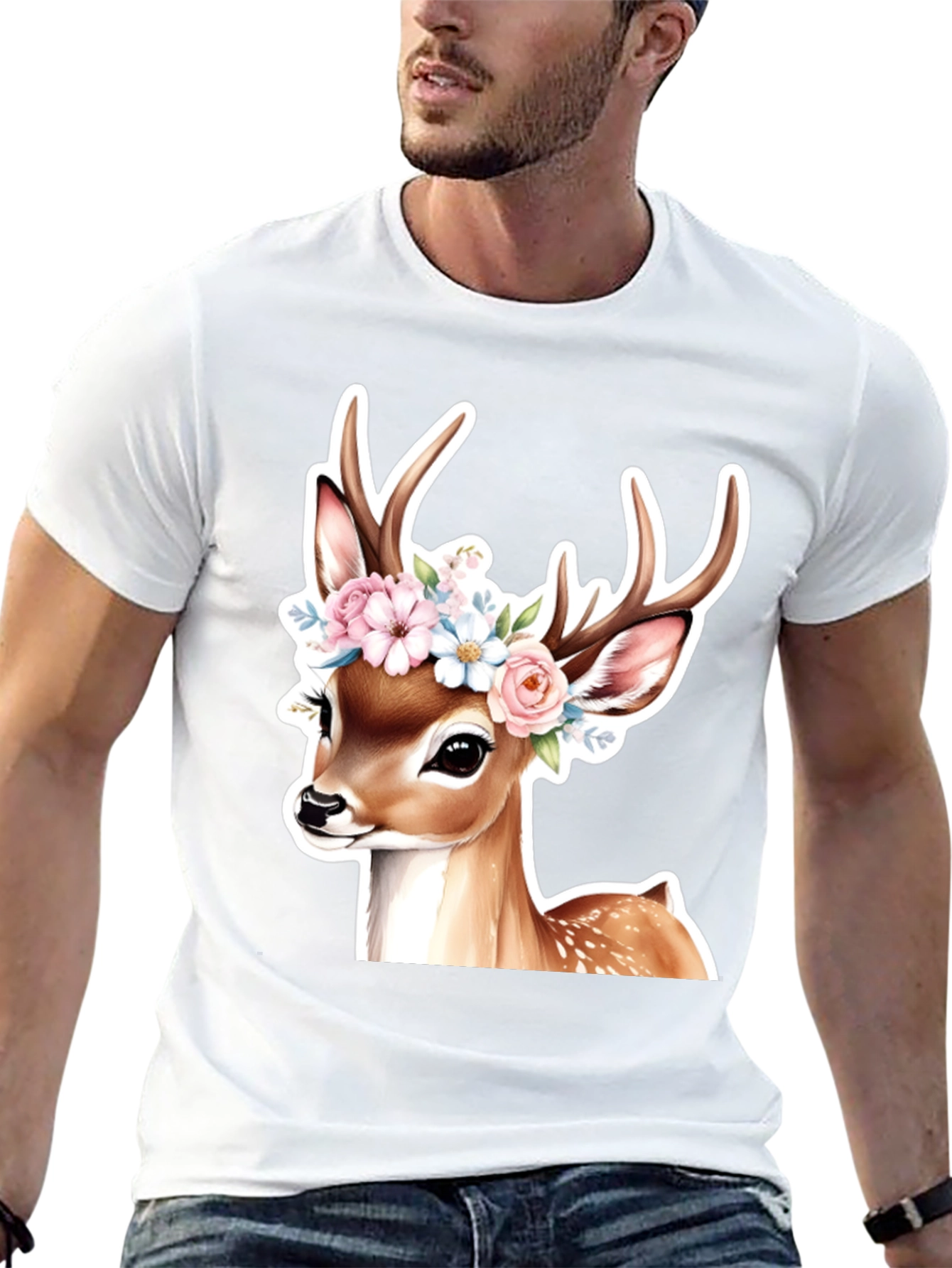 Black Deer Floral Crown Black T-Shirt view 13