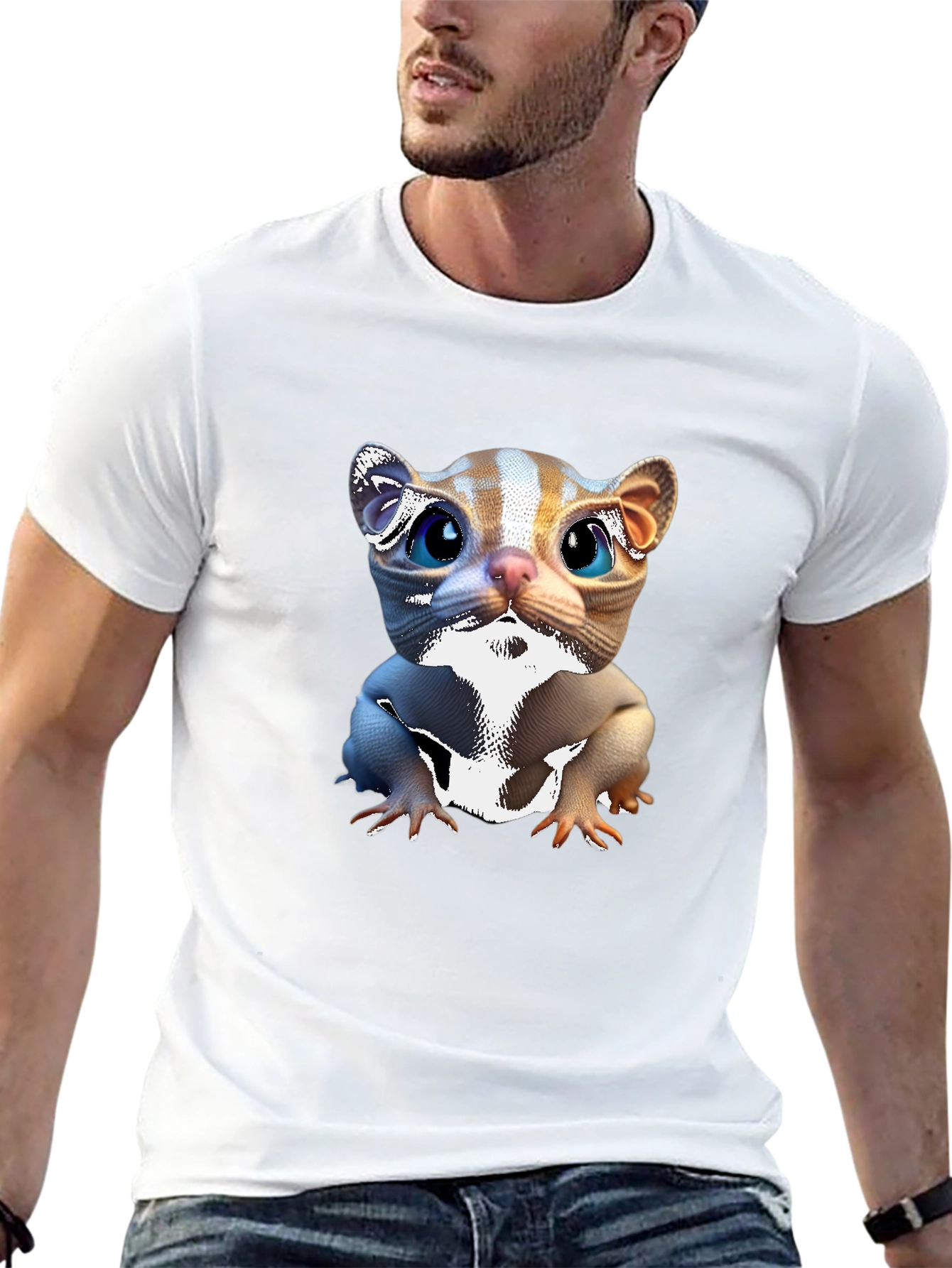 Black Cute Cartoon Cat Black T-Shirt view 13