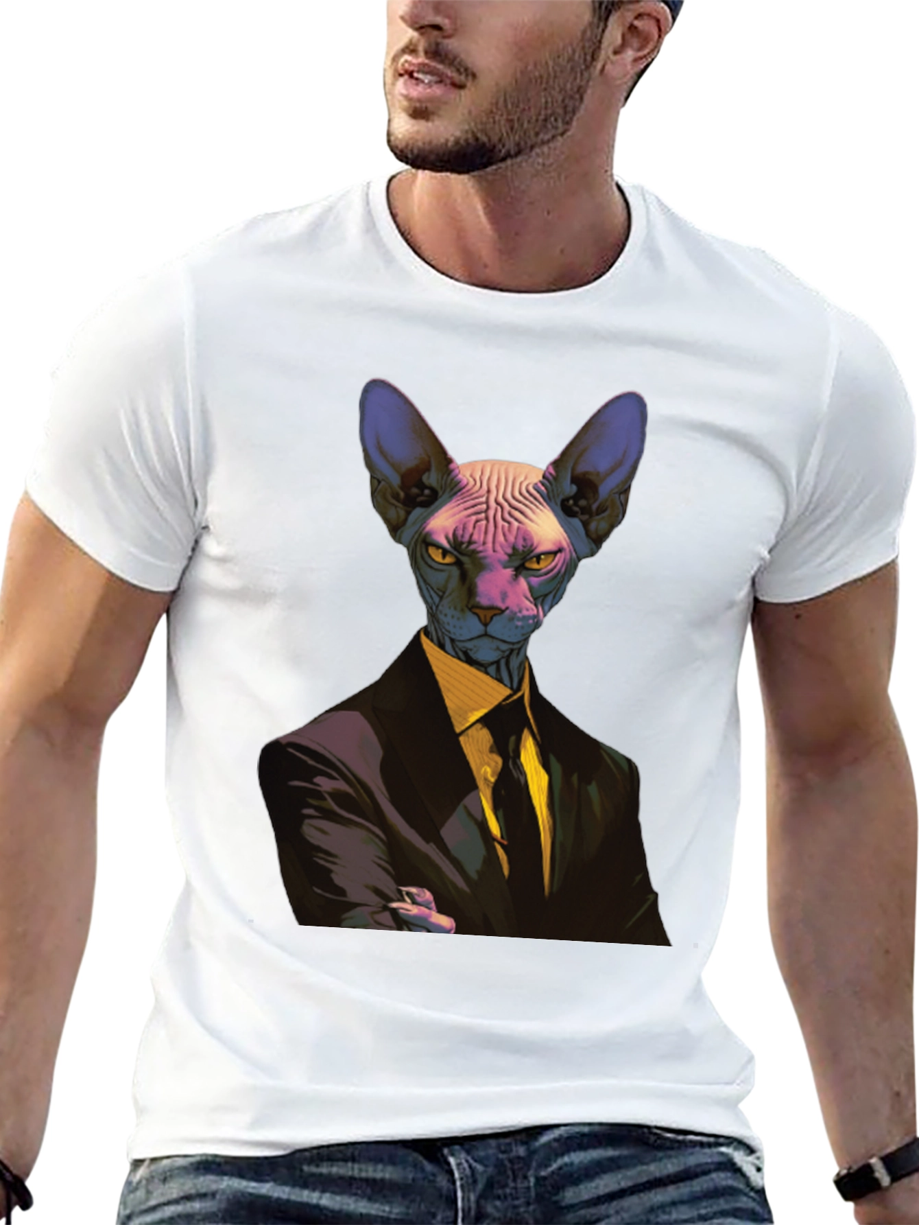 Black Sphynx Cat Suit T-Shirt - Funny Animal Tee view 13