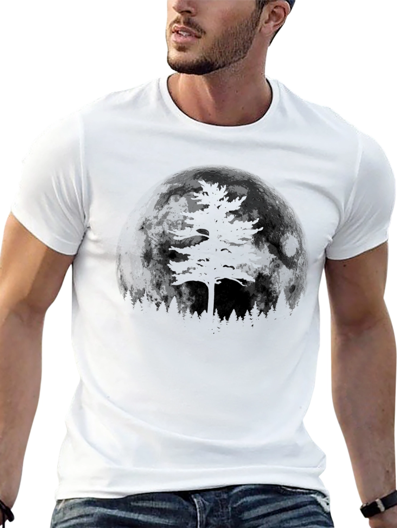 Men's Black Moonlit Tree Graphic Tee - 13