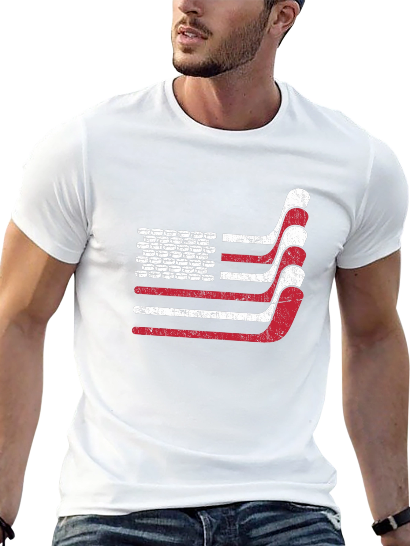 Black Hockey American Flag T-Shirt - Patriotic USA Tee view 13