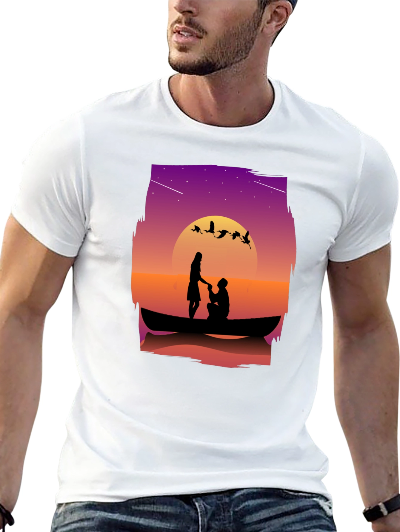 Black Romantic Sunset Proposal Graphic T-Shirt view 13