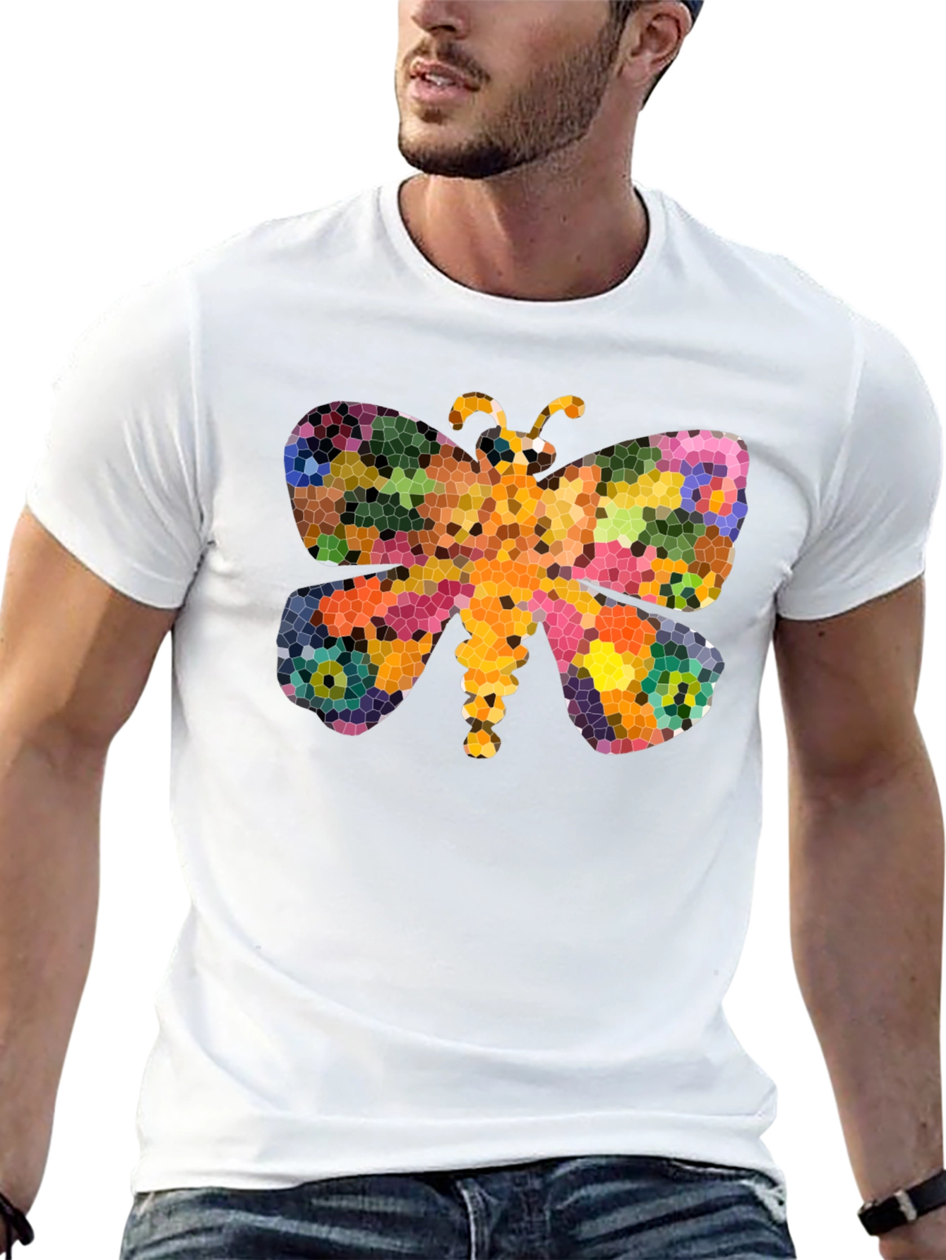 Black Butterfly Mosaic T-Shirt - Colorful Graphic Tee view 13